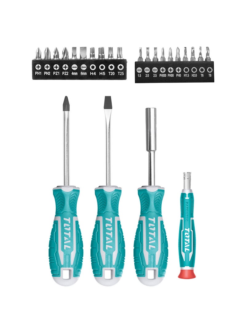 TOTAL 24 Piece Screwdriver and Bits Set with Magnetic Shank, Phillips, Slotted, Hex, Torx Bits, Precision Screwdriver - Image 1